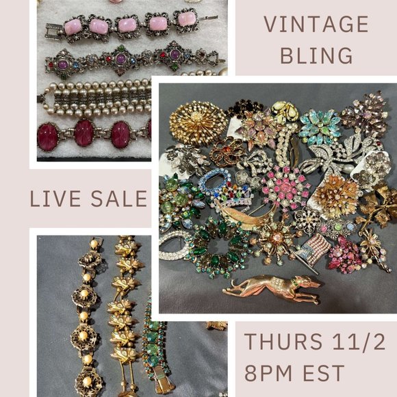 Vintage Rhinestone Bling‎ Live Sale - 11/4 8 PM Eastern - Vintage Jewelry Brooch - Picture 1 of 1